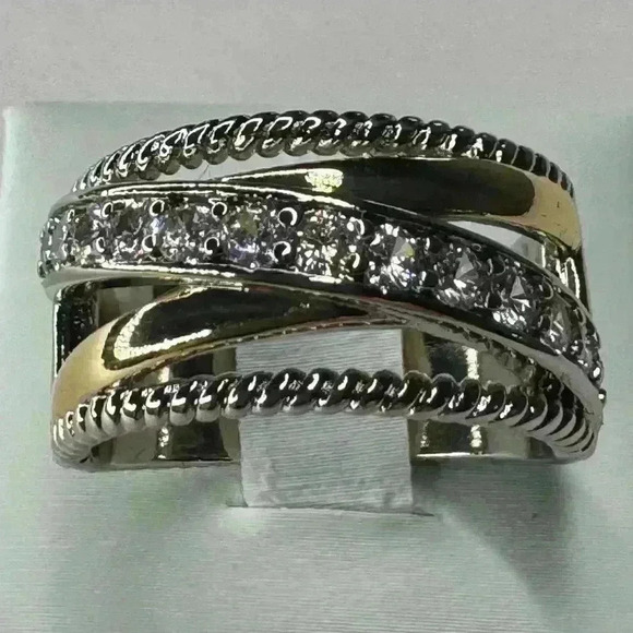 Two Tone Ring Simulated Diamonds - Picture 4 of 7